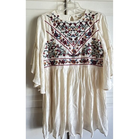 Umgee USA Cream Floral‎ Embroidered Ruffle Sleeve Boho Dress Womens Small New - Picture 5 of 14